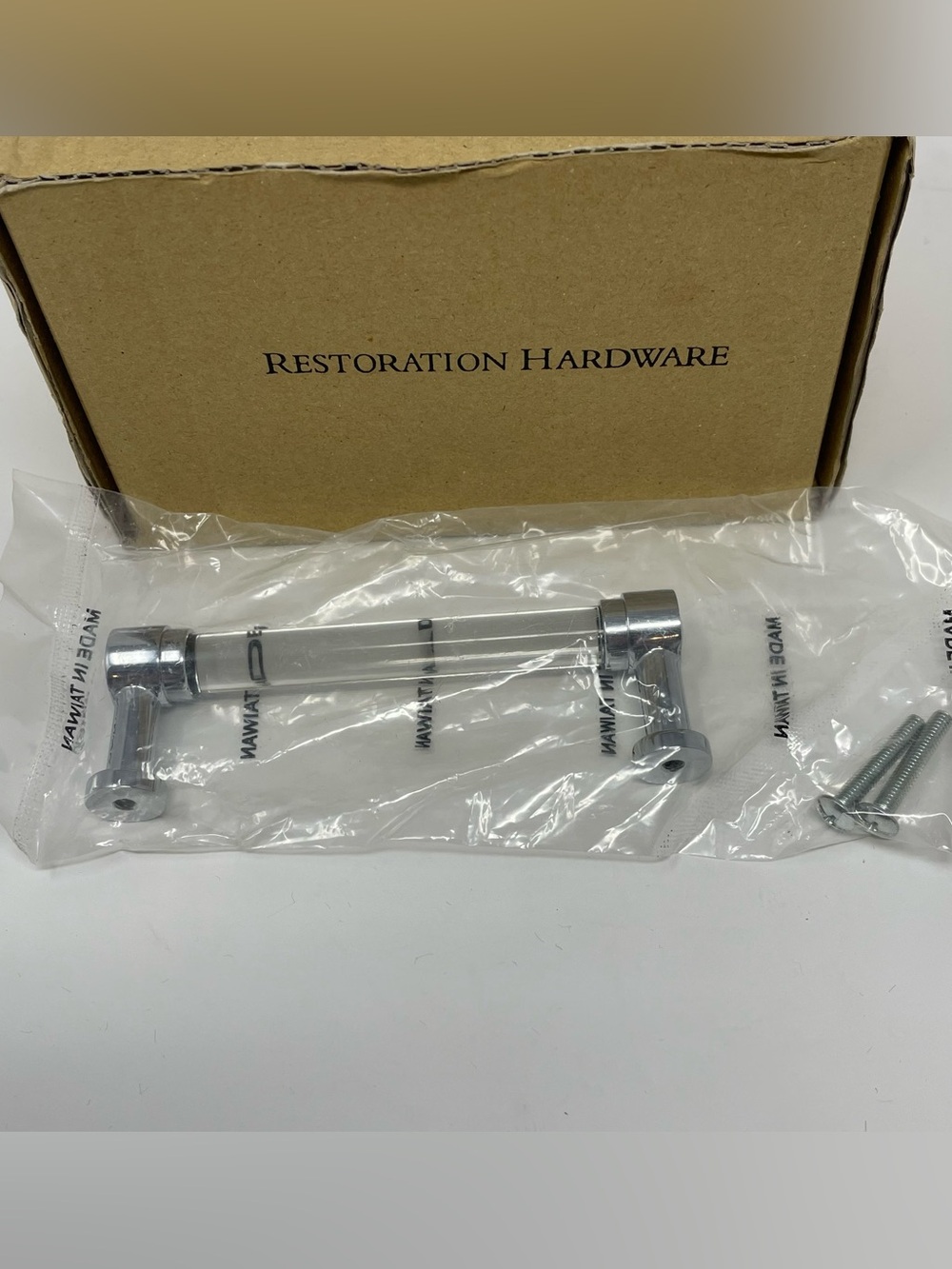 Restoration Hardware RH Grafton Glass Polished Chrome Drawer Pull 4” NEW